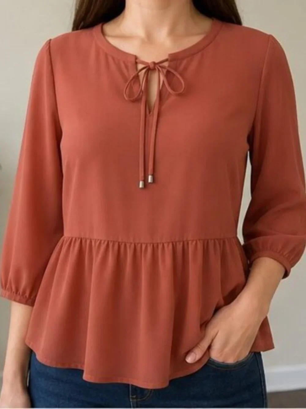 Rust Peplum Top - Picture 2 of 6